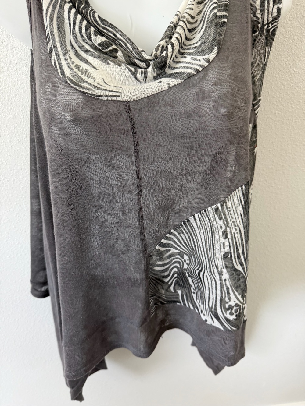 Fantazia Grey Layered Tank with Black & White Printed Trim - Picture 3 of 13
